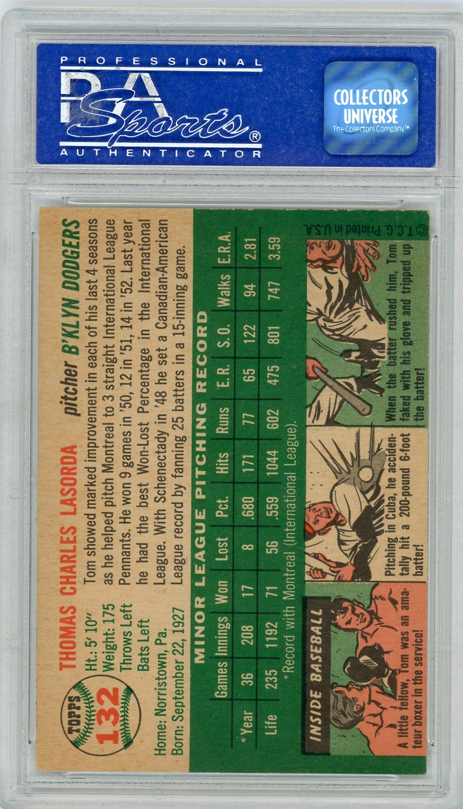 1954 Topps Tom Lasorda #132 PSA 7