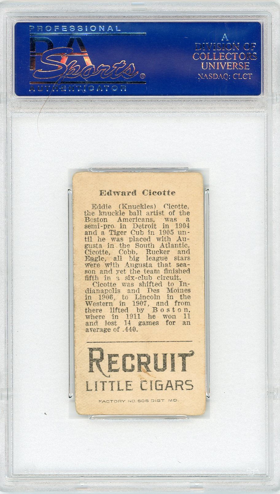 1912 T207 Brown Background Edward Cicotte PSA 1