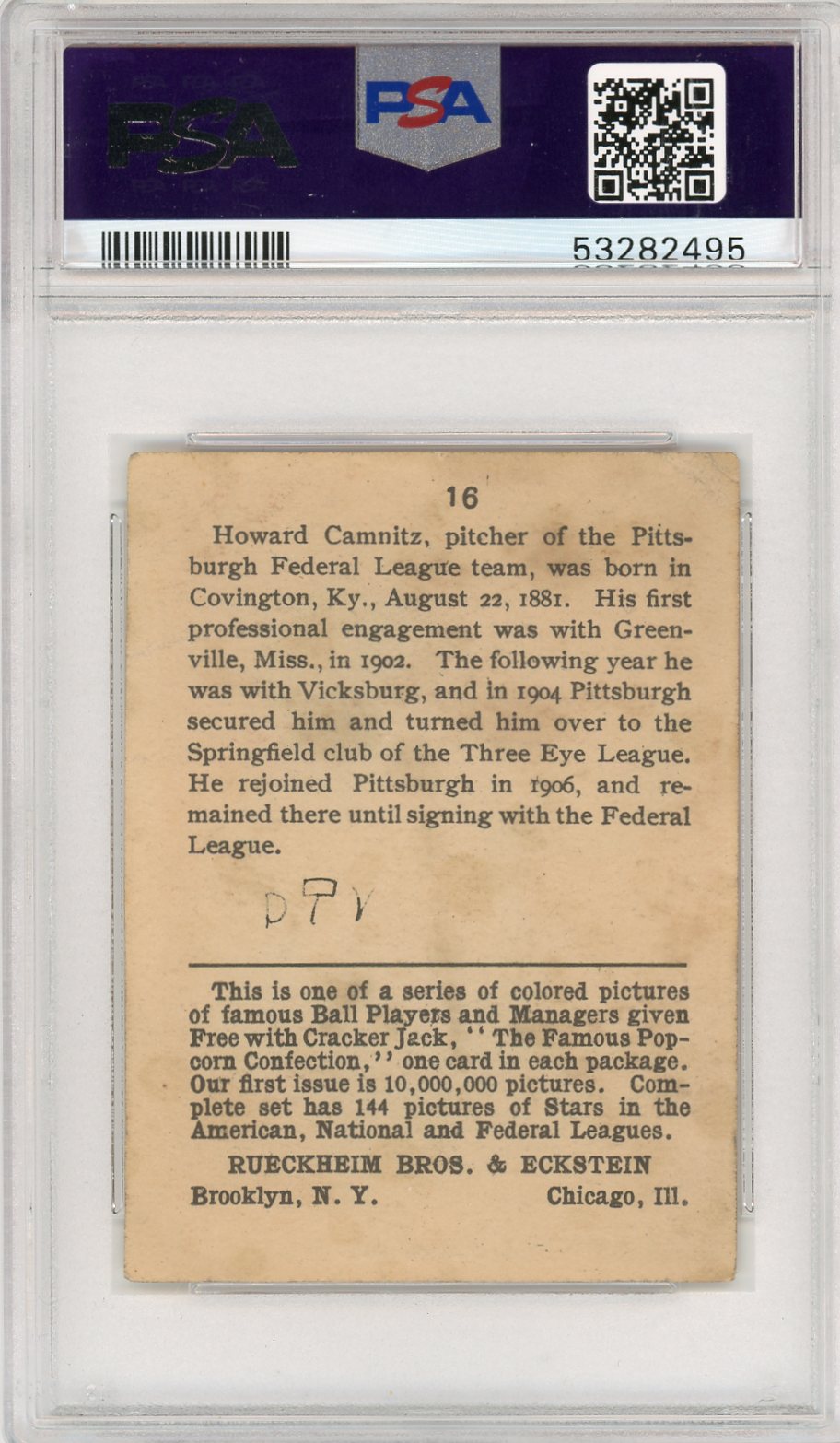 1914 Cracker Jack Howie Camnitz #16 PSA 2 MK