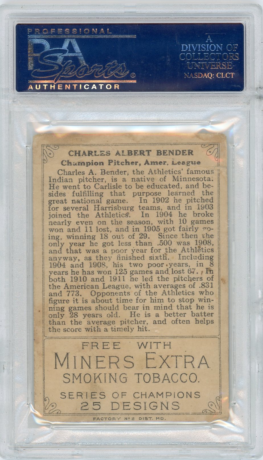 1912 T227 Series Of Champions Chief Bender Baseball PSA 1