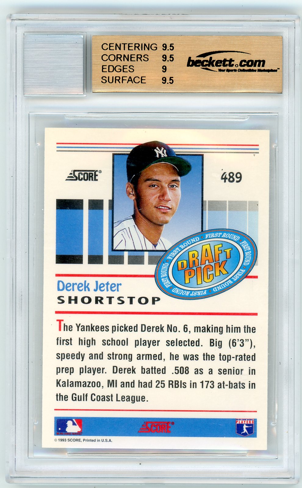 1993 Score Derek Jeter #489 Rookie BGS 9.5 Auto 10