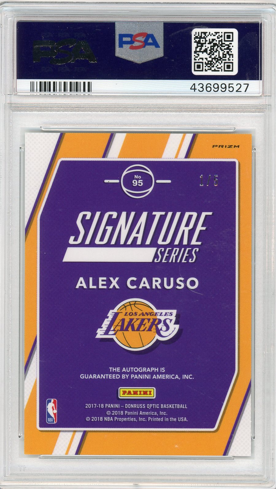 2017 Panini Donruss Optic Signature Series Alex Caruso #95 Green PSA 10