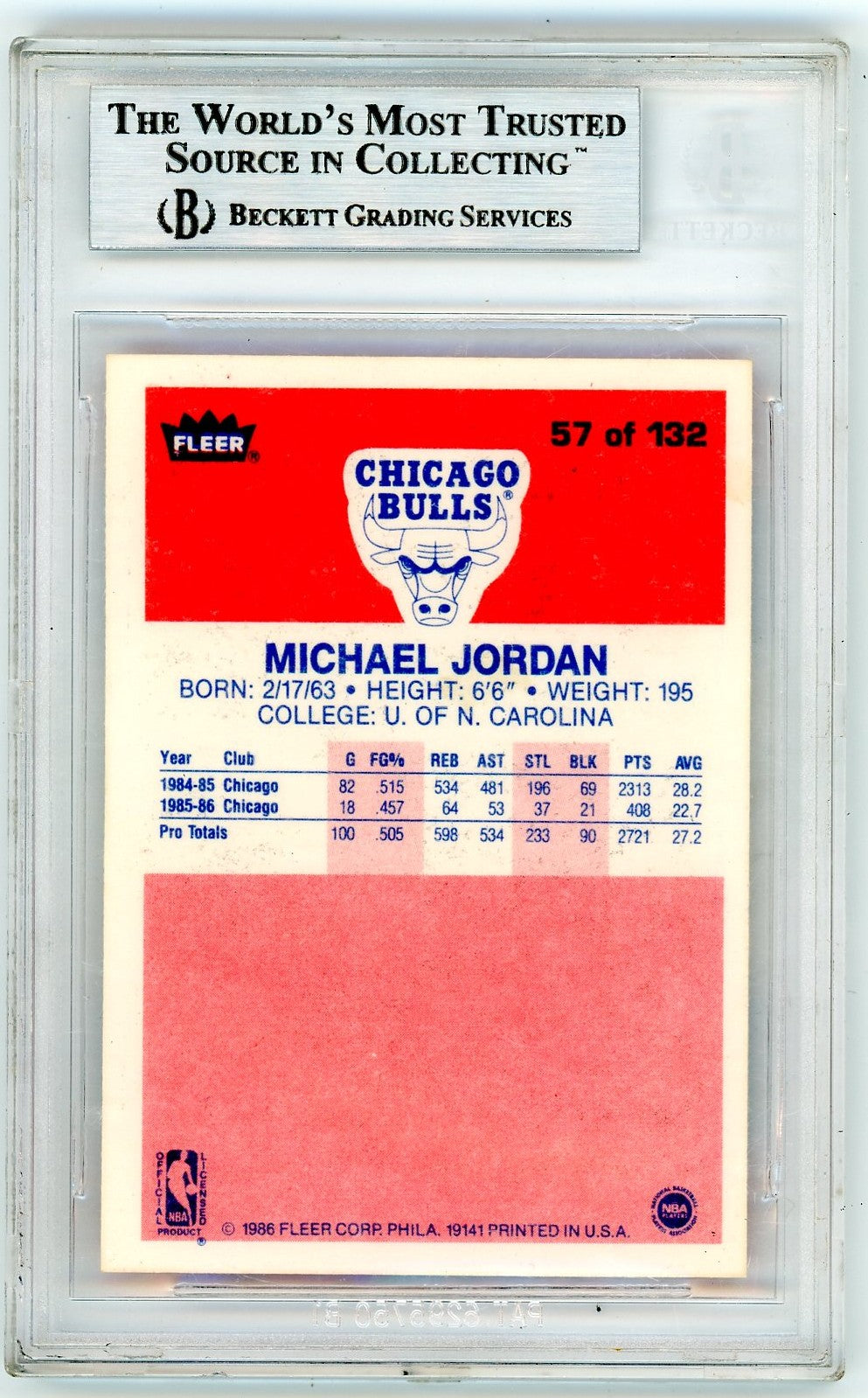 1986 Fleer Michael Jordan #57 BGS 8.5