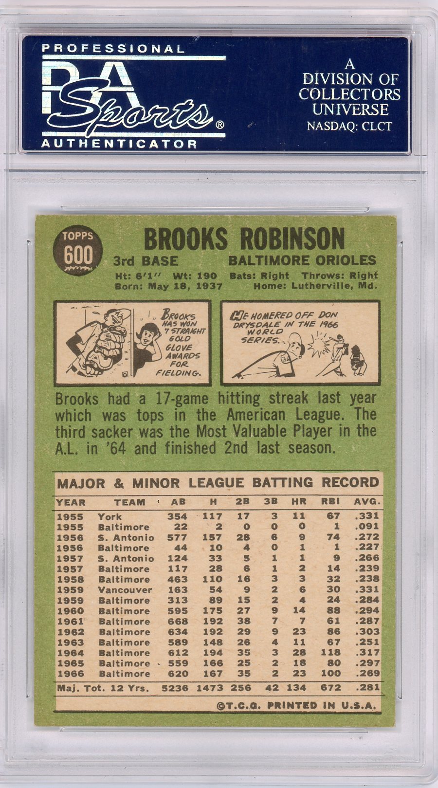 1967 Topps Brooks Robinson #600 PSA 9