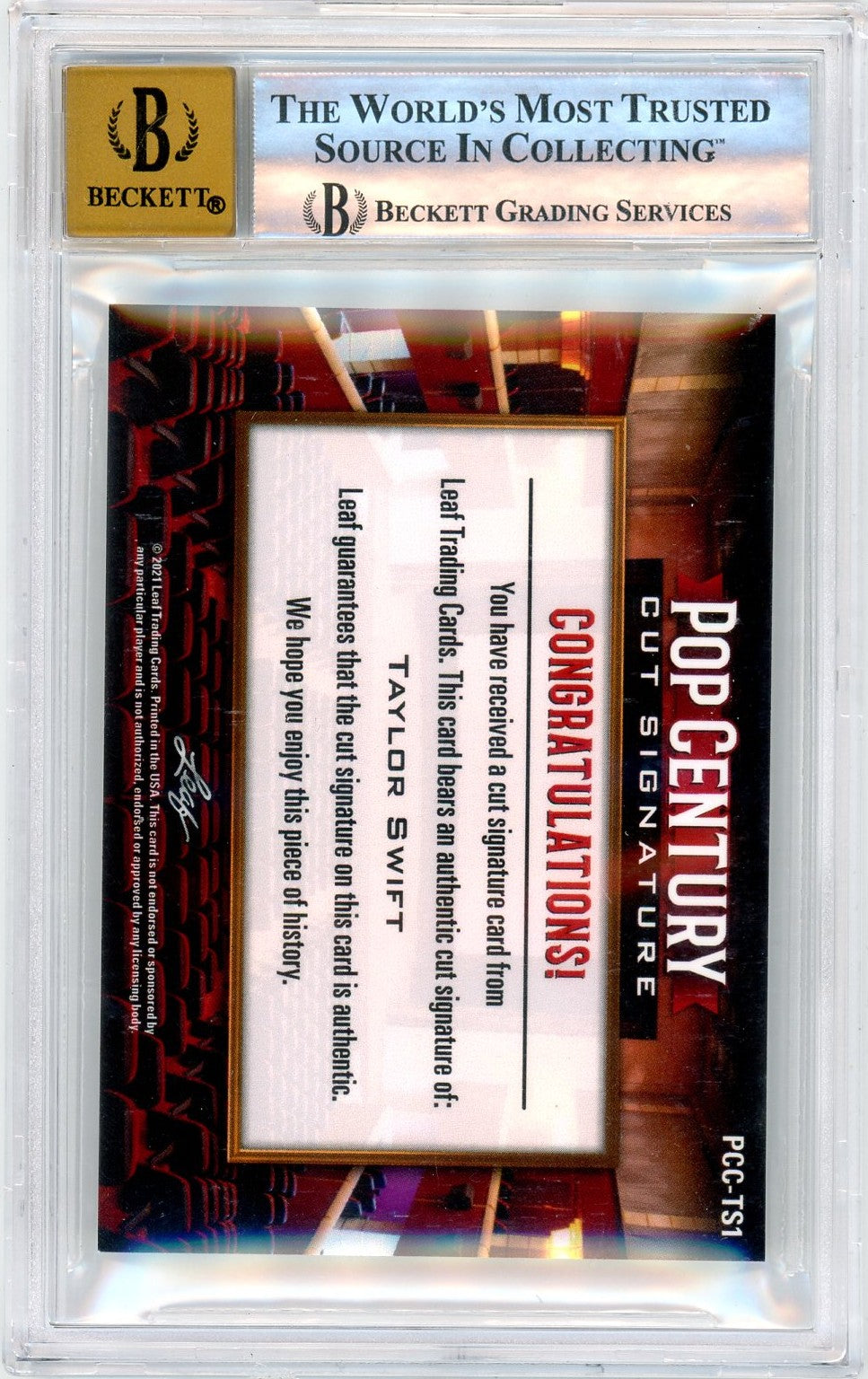 2021 Leaf Pop Century Metal Cut Signatures Taylor Swift #PCCTS1 BGS 9