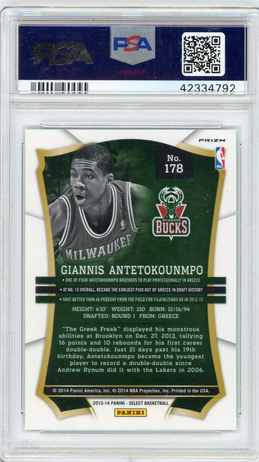 2013 Panini Select G. Antetokounmpo #178 Prizm PSA 10