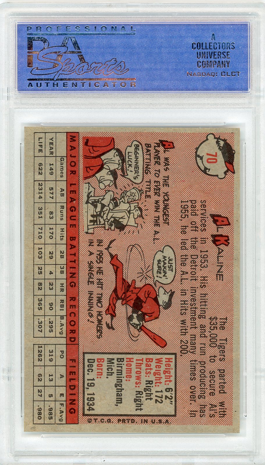 1958 Topps Al Kaline #70 White Name PSA 8