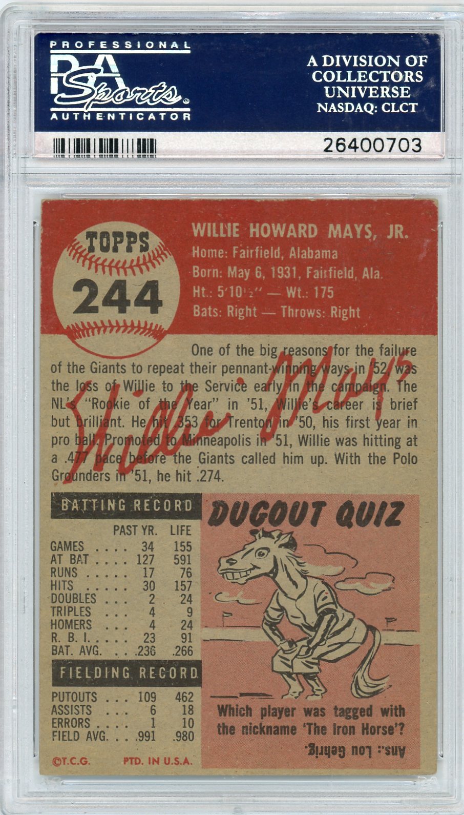 1953 Topps Willie Mays #244 PSA 4.5