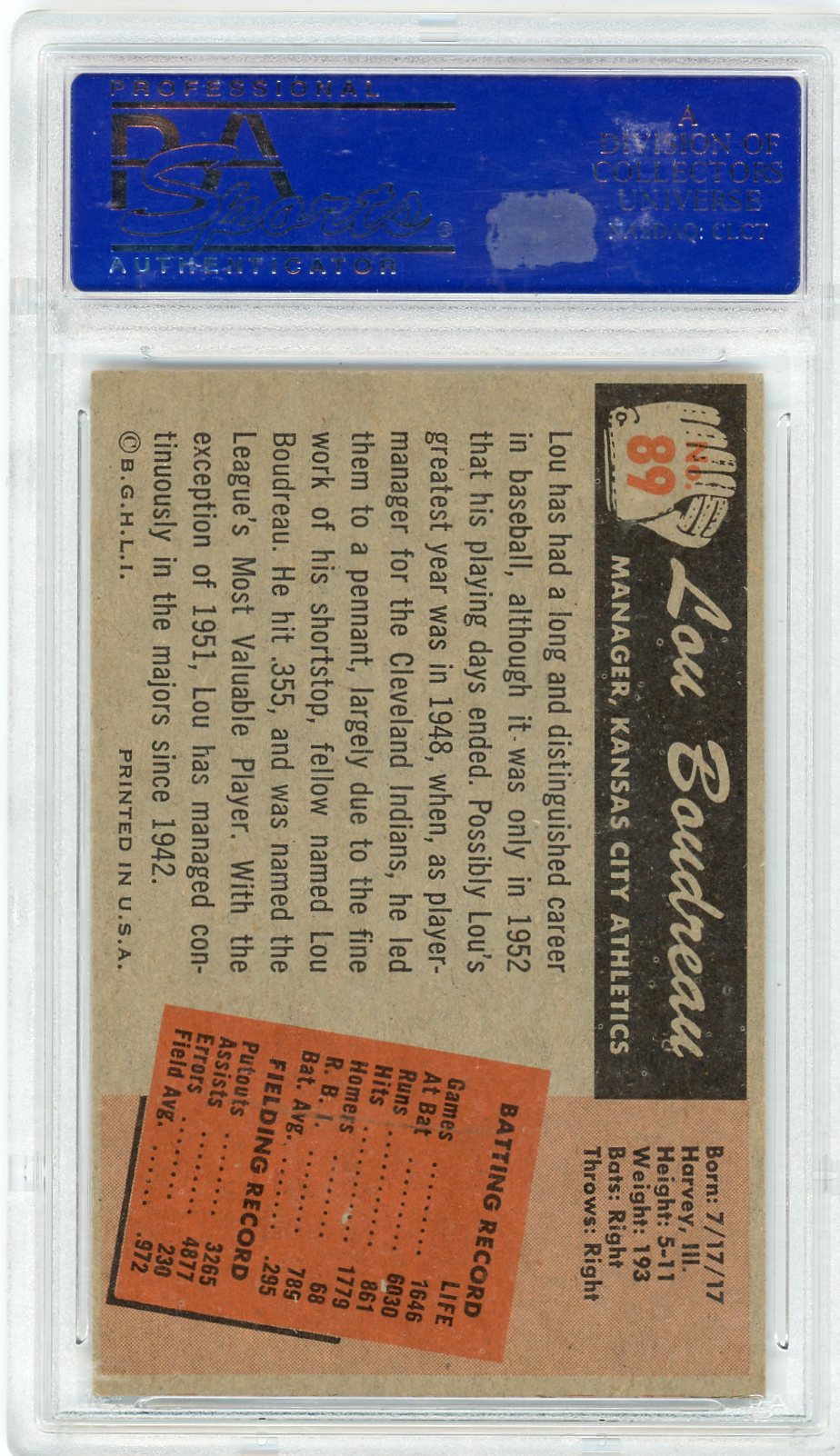 1955 Bowman Lou Boudreau #89 PSA 8
