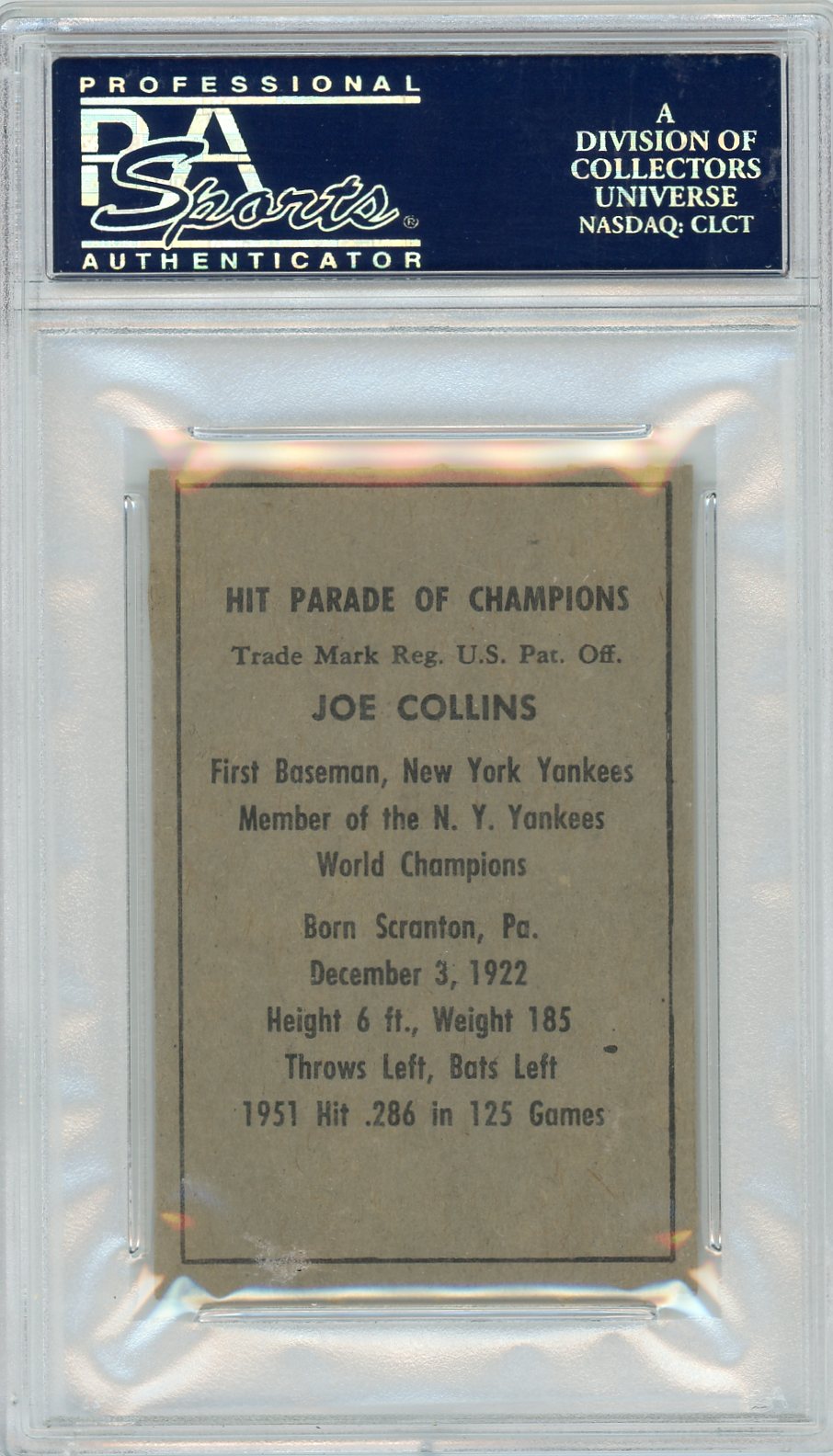 1952 Berk Ross Joe Collins PSA 8