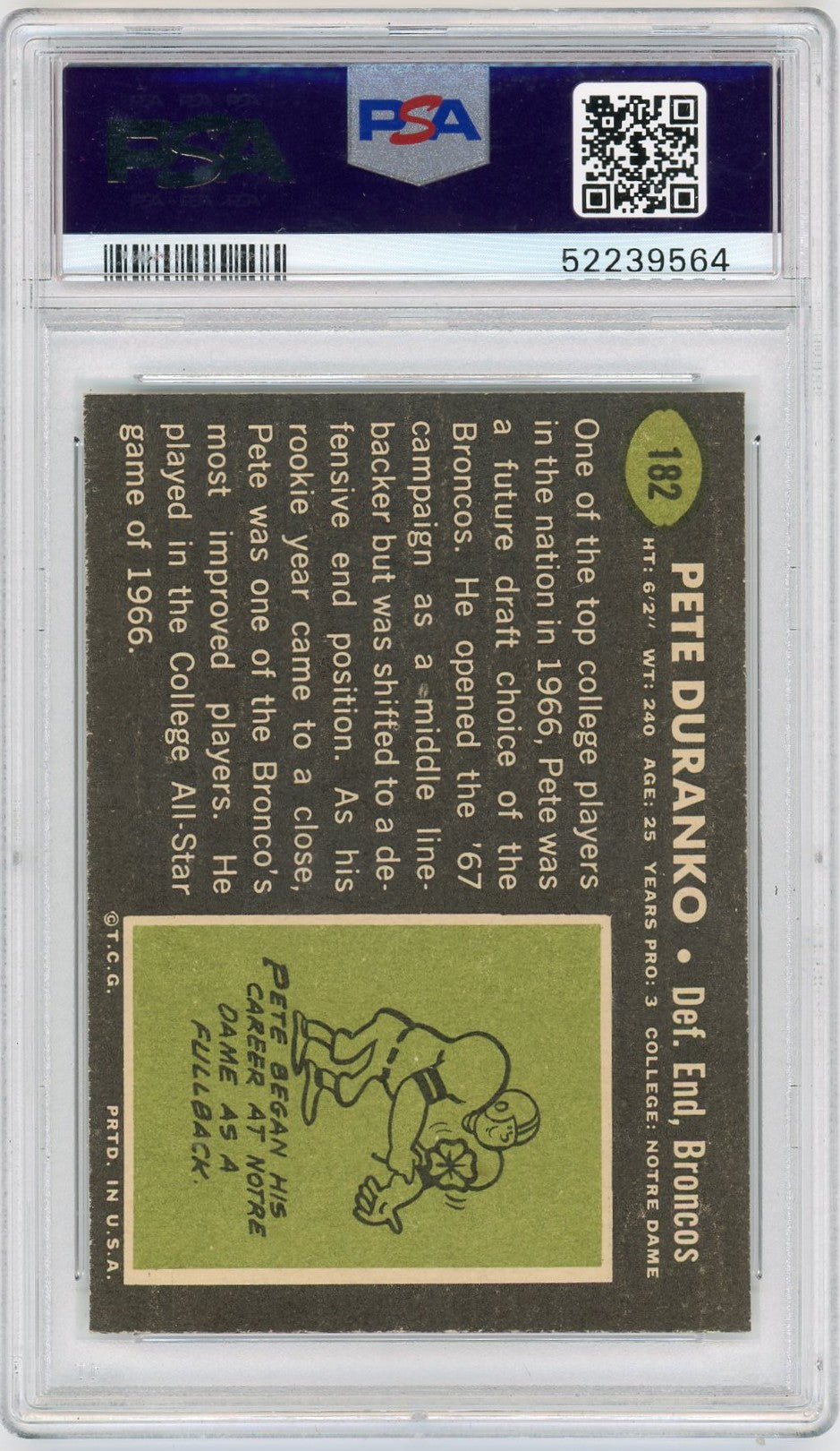 1969 Topps Pete Duranko #182 PSA 9