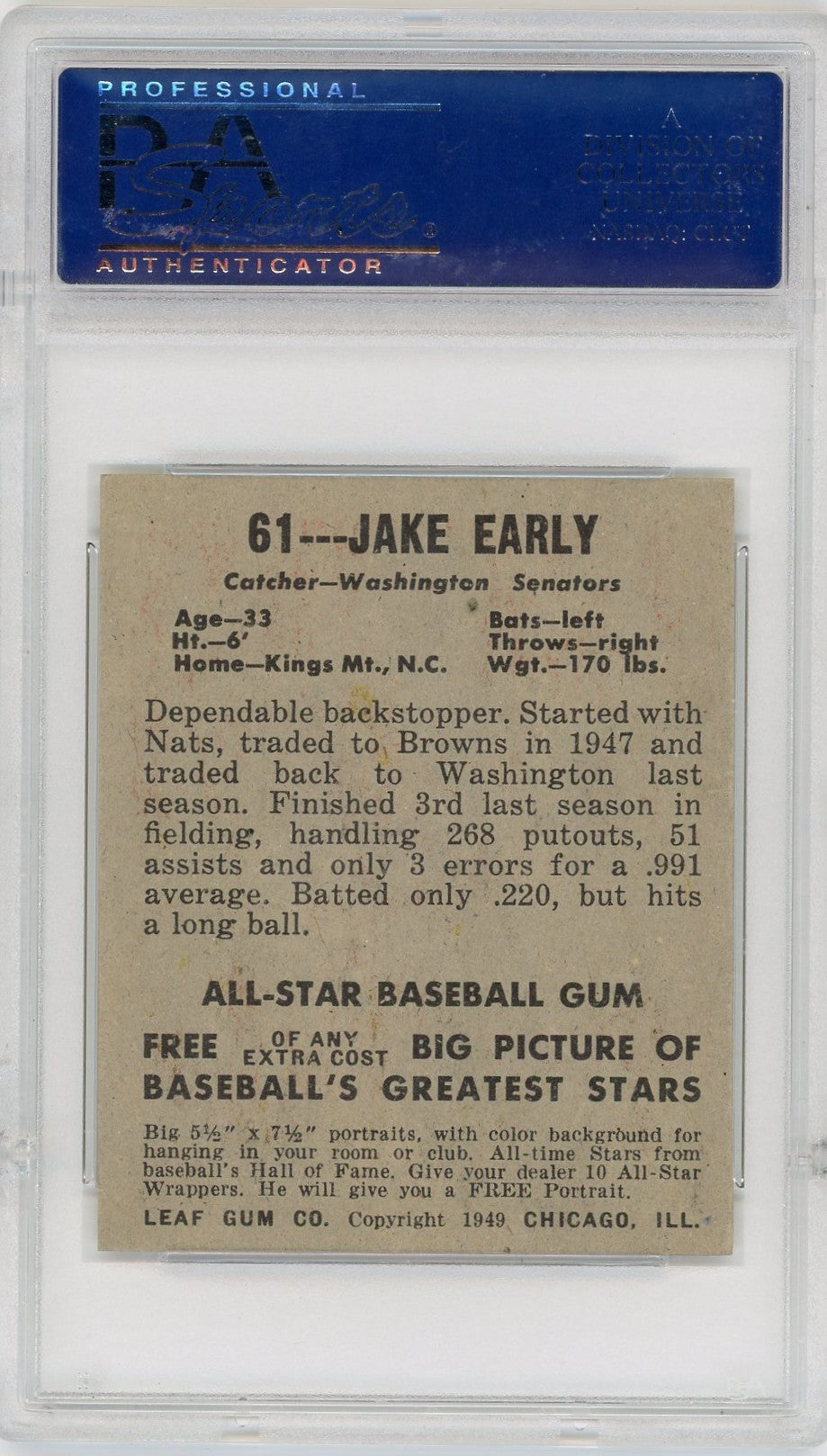 1948 Leaf Jake Early #61 PSA 8