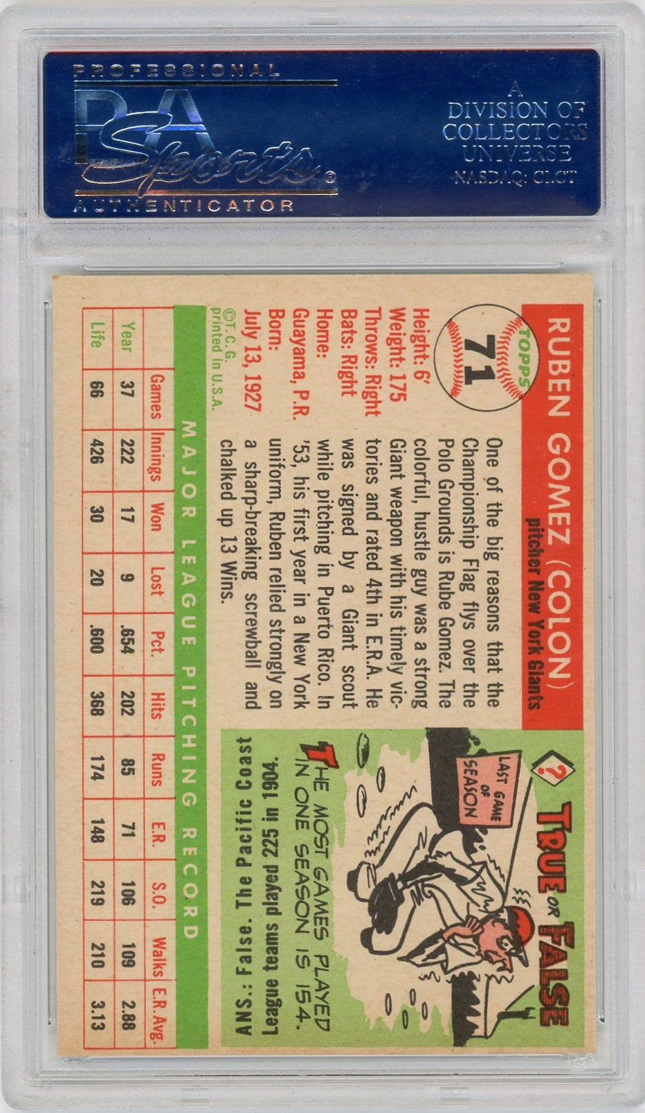 1955 Topps Ruben Gomez #71 PSA 8