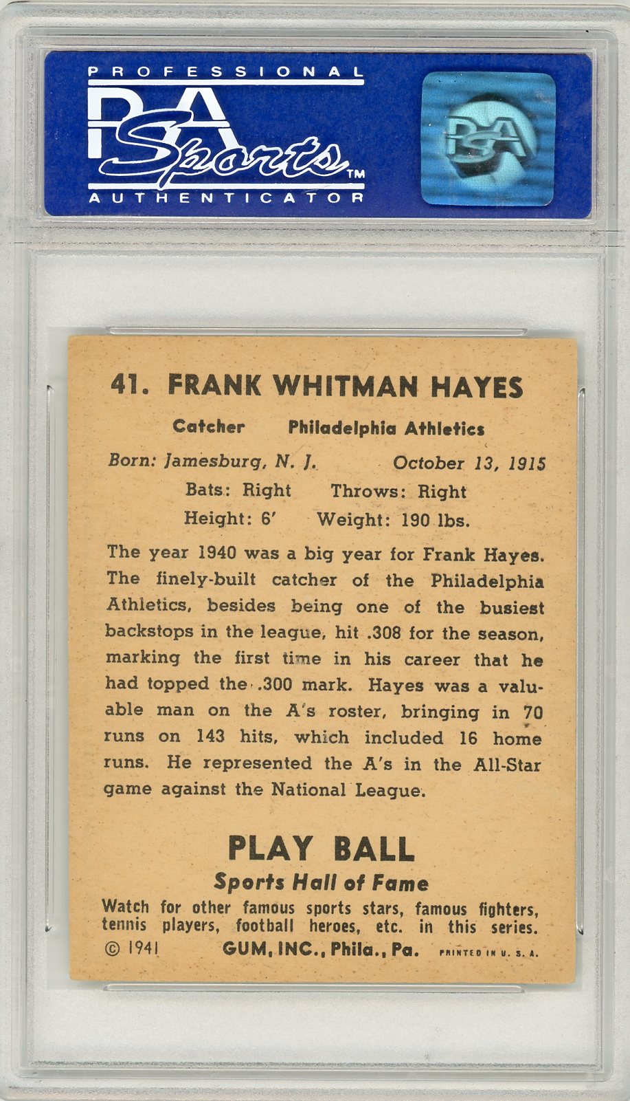 1941 Play Ball Frank Hayes #41 PSA 7