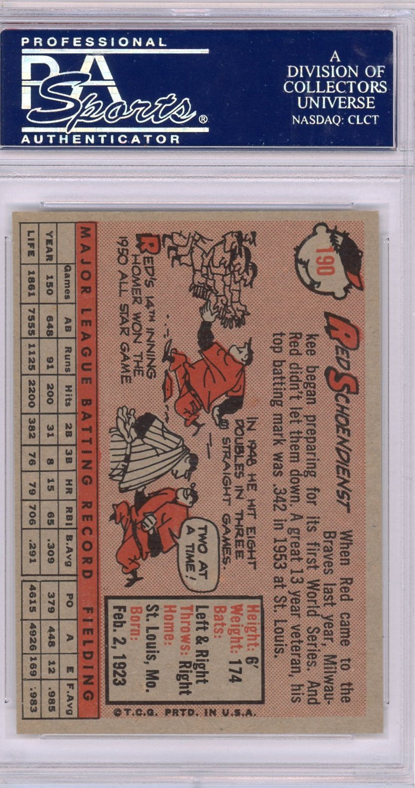 1958 Topps Red Schoendienst #190 PSA 8