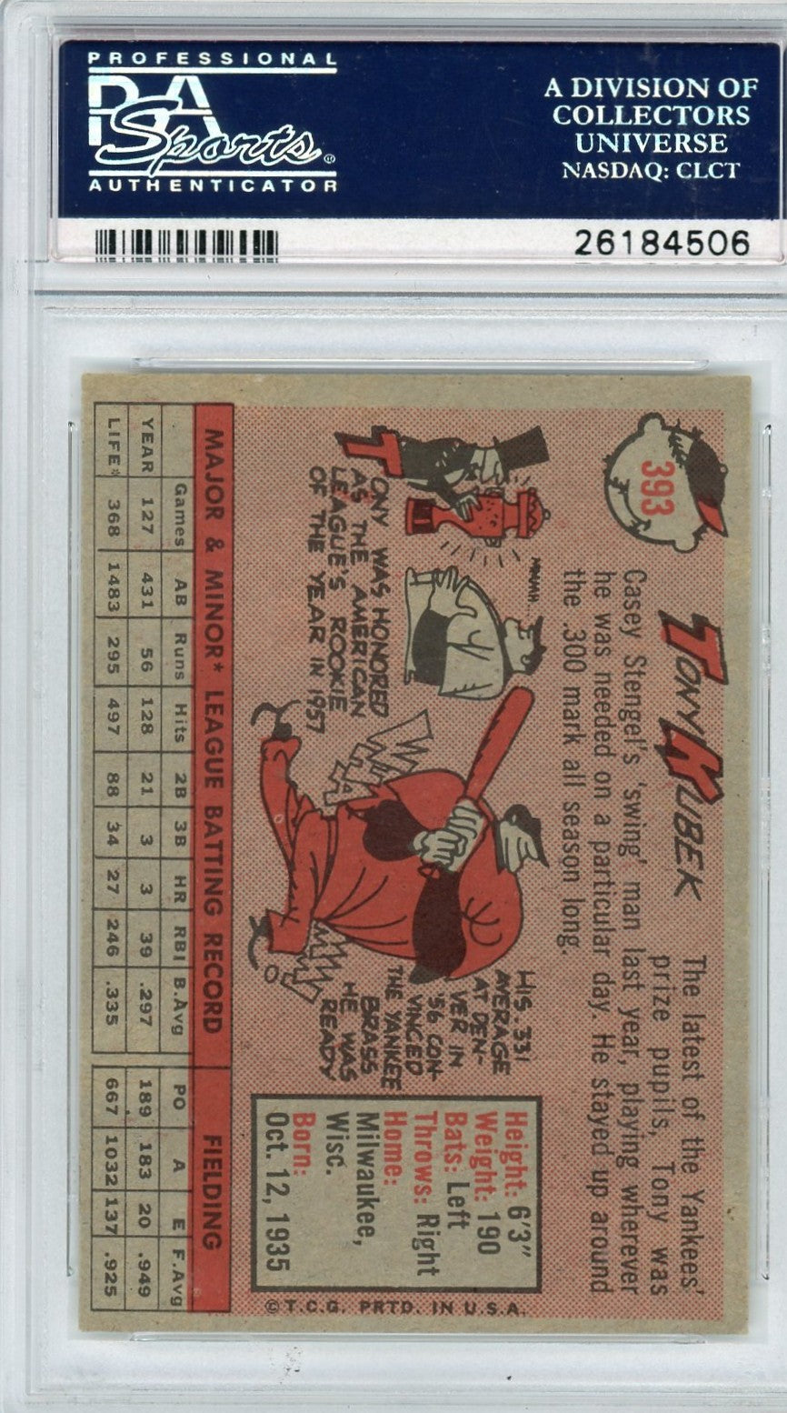 1958 Topps Tony Kubek #393 PSA 8