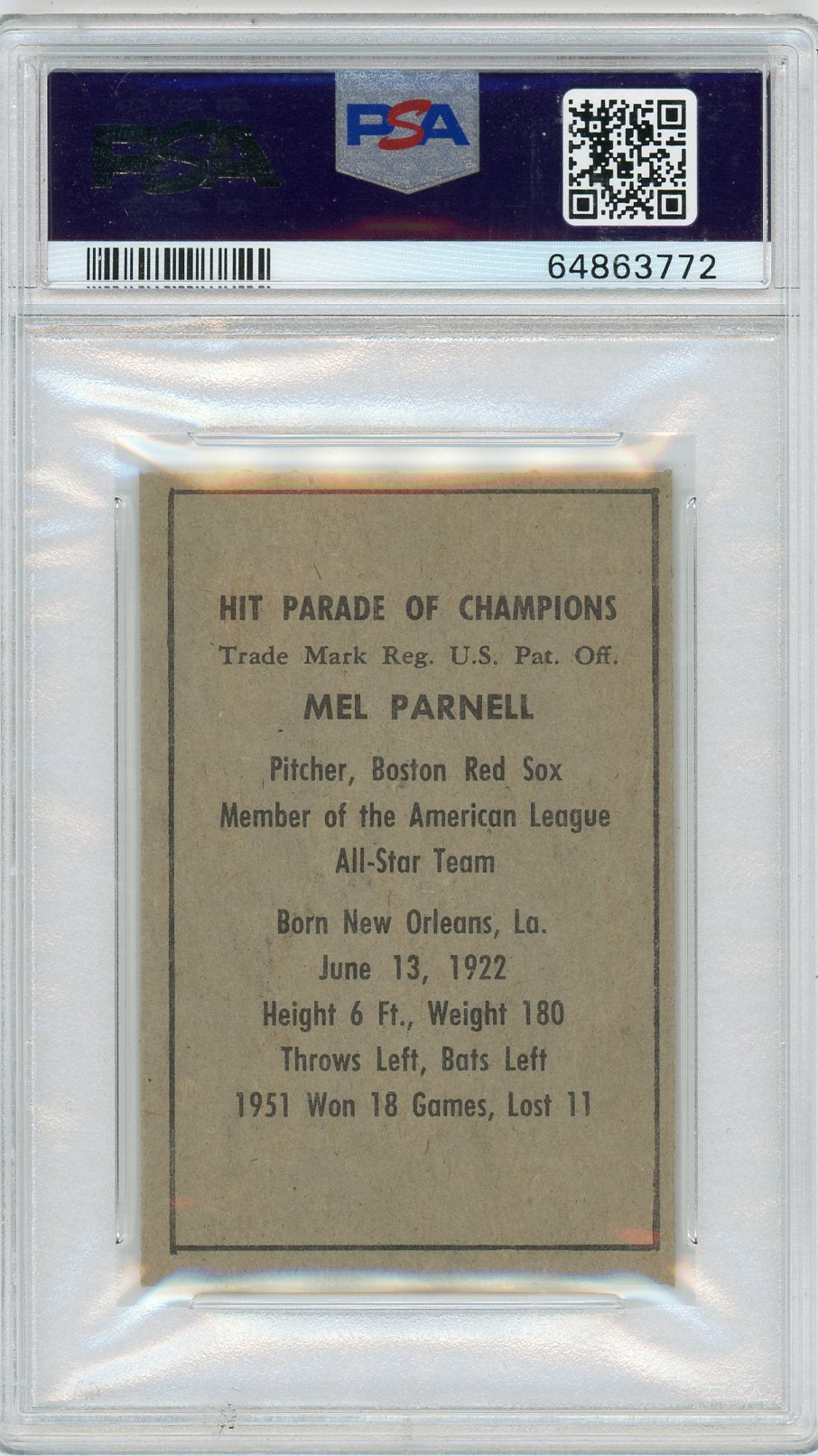 1952 Berk Ross Mel Parnell PSA 8