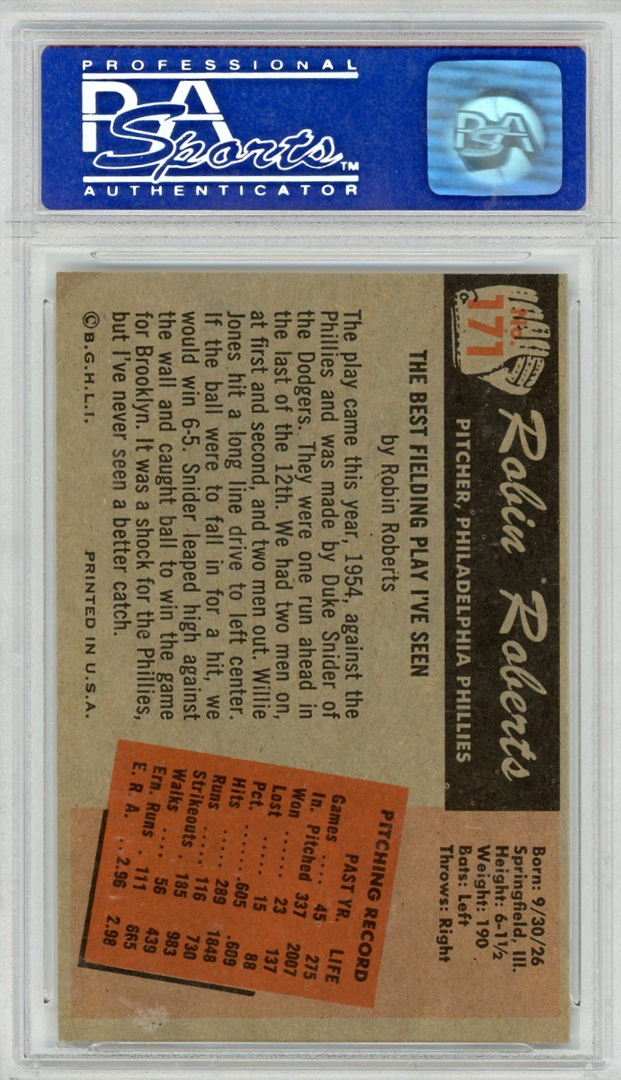 1955 Bowman Robin Roberts #171 PSA 8