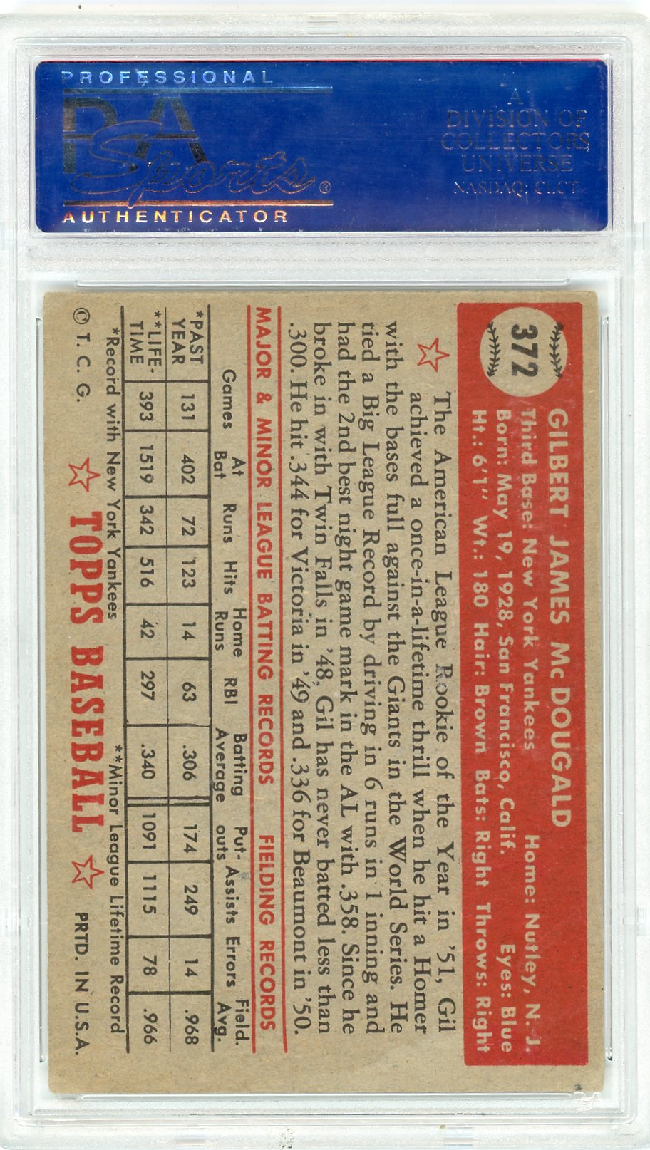 1952 Topps Gil Mcdougald #372 PSA 2