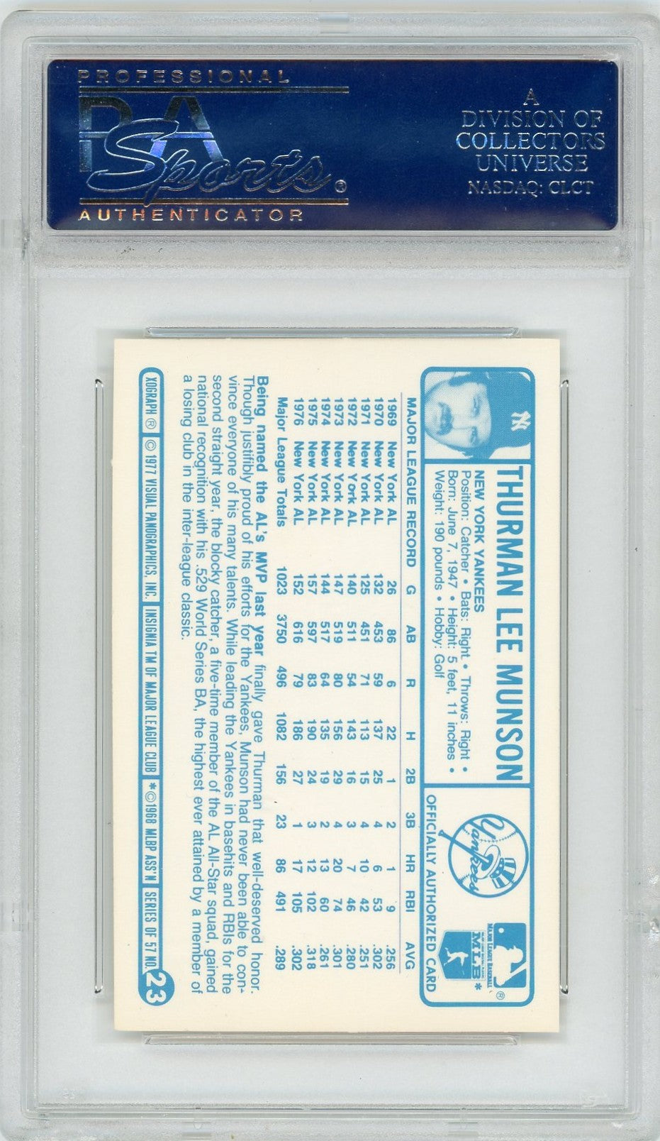 1977 Kellogg's Thurman Munson #23 PSA 10