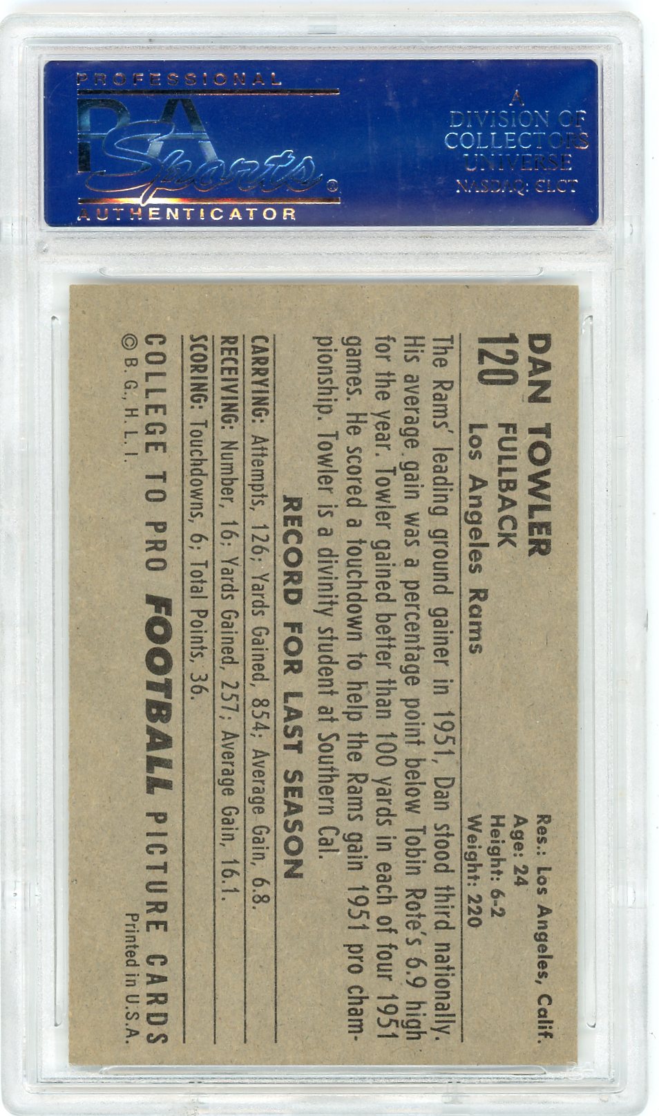 1952 Bowman Large Deacon Dan Towler #120 PSA 7.5