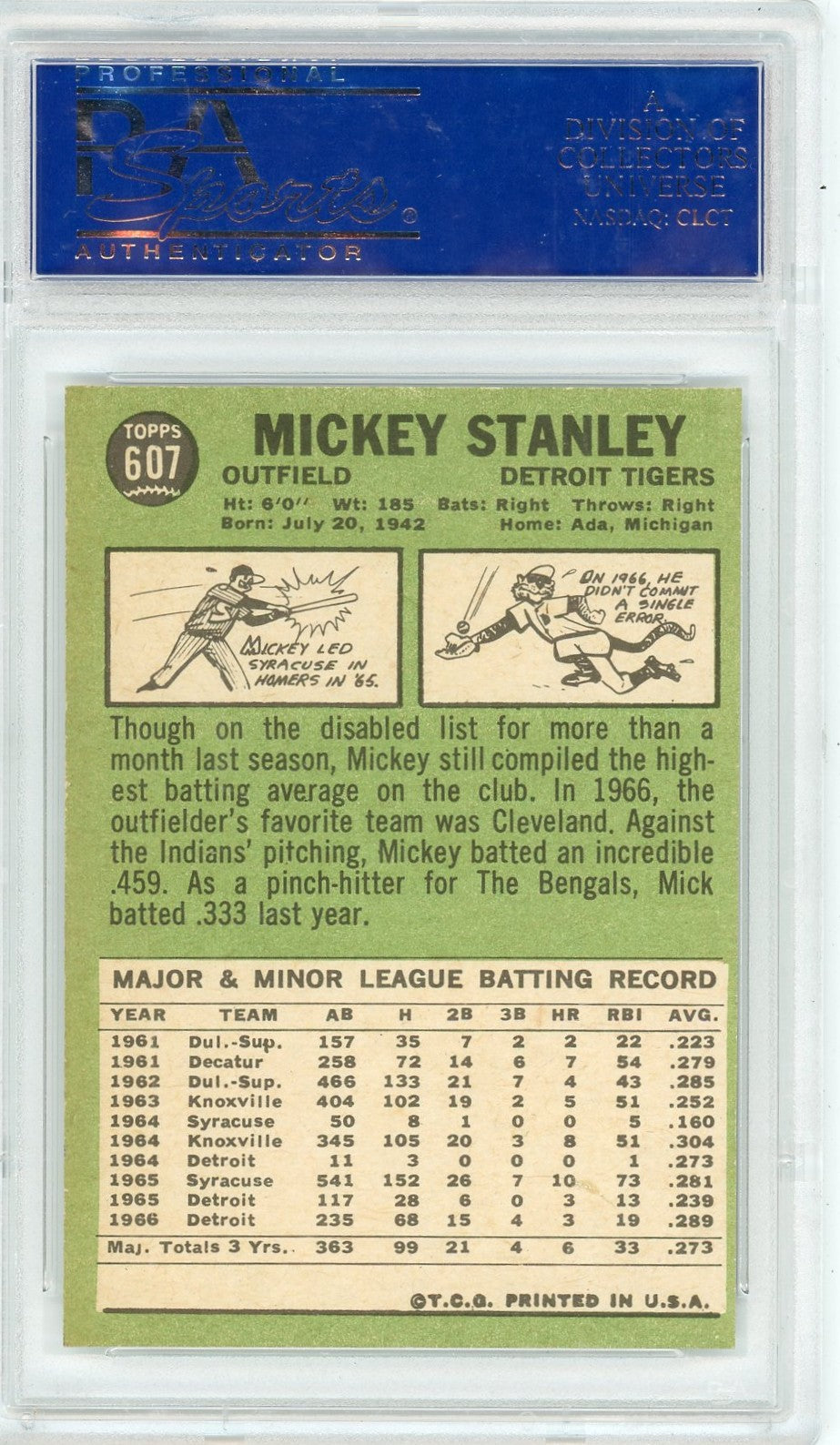 1967 Topps Mickey Stanley #607 PSA 8