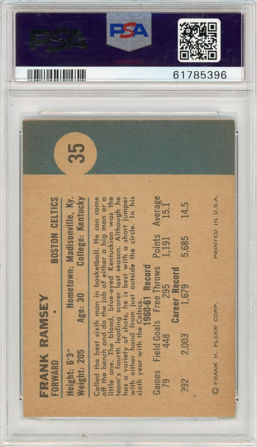 1961 Fleer Frank Ramsey #35 PSA 6