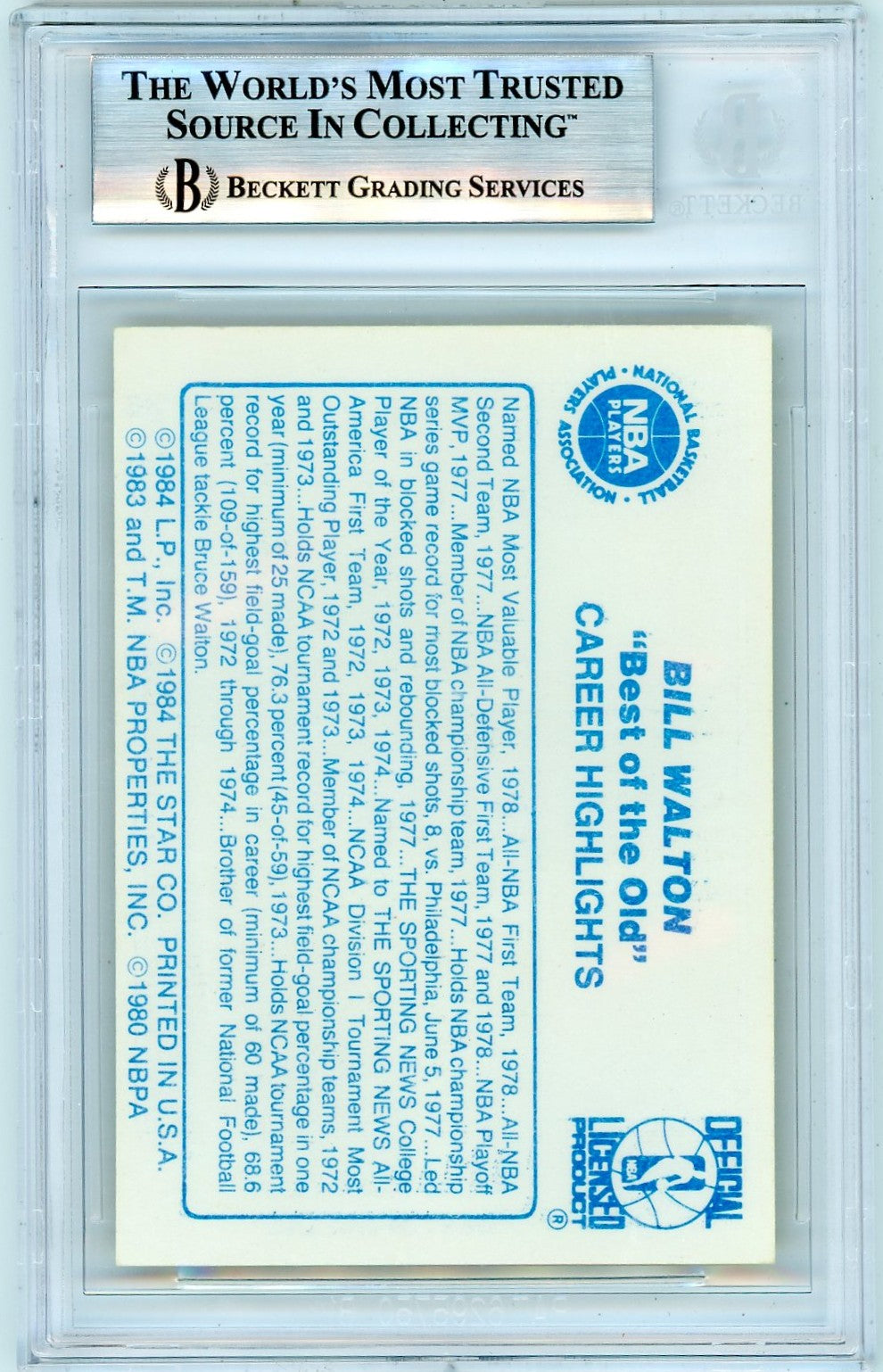 1986 Star Best of the New/Old Bill Walton #8 BGS 8.5