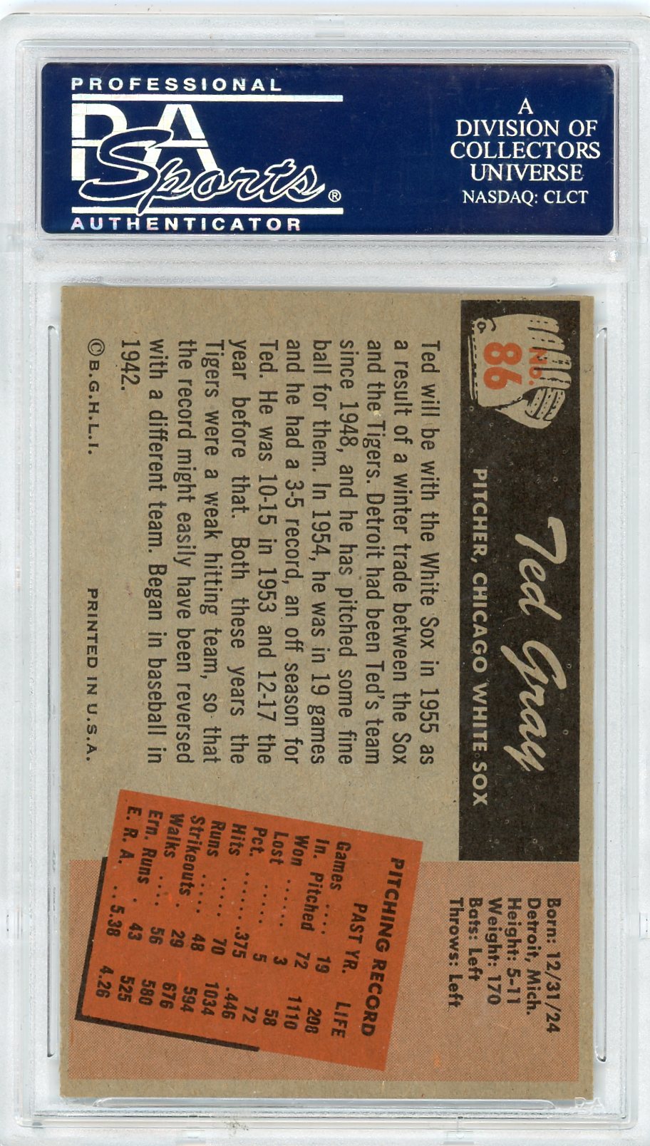 1955 Bowman Ted Gray #86 PSA 8