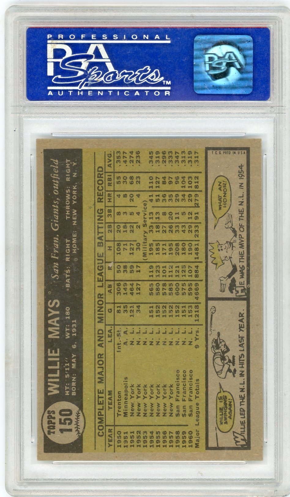 1961 Topps Willie Mays #150 PSA 7