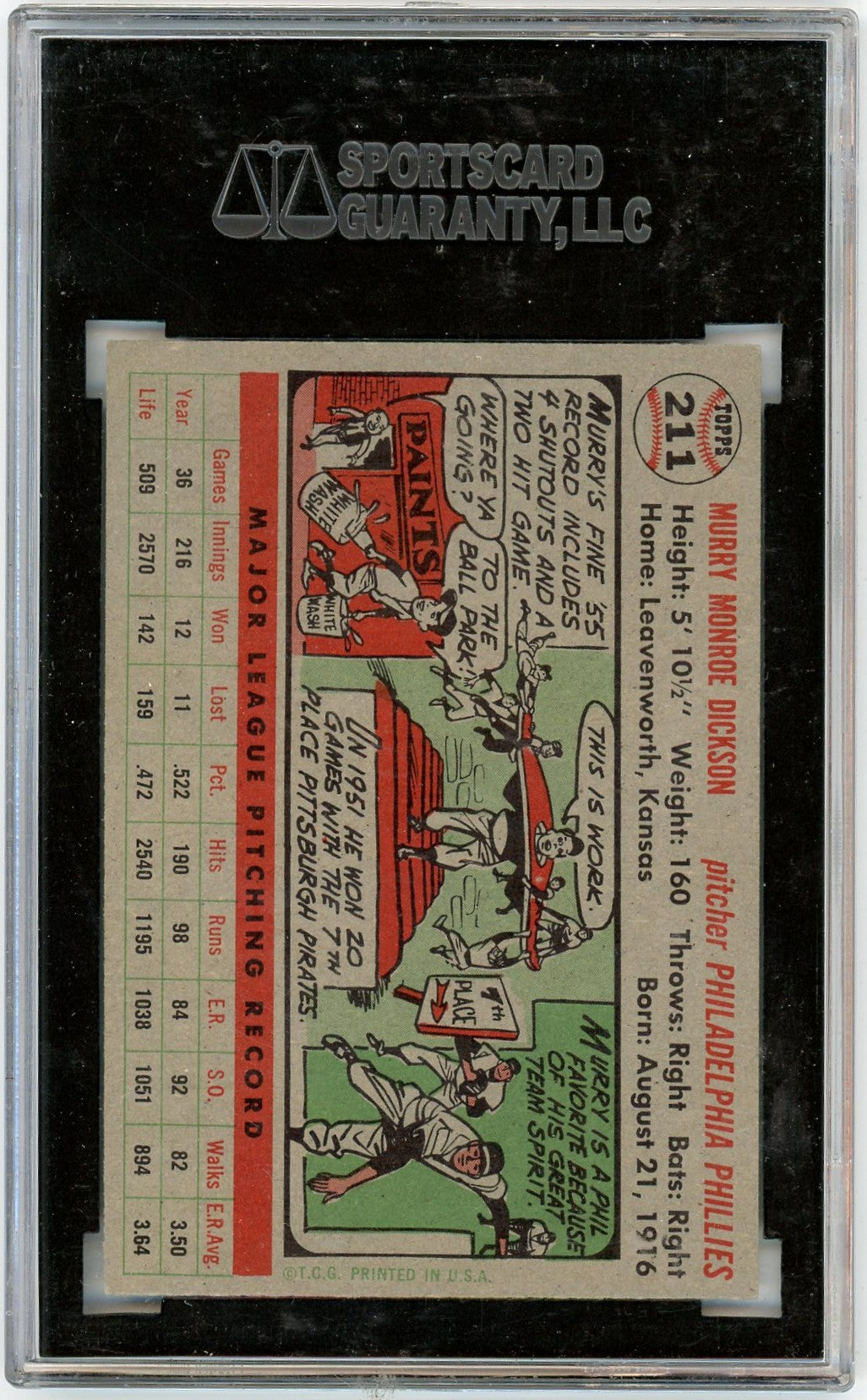 1956 Topps Murry Dickson #211 SGC 8