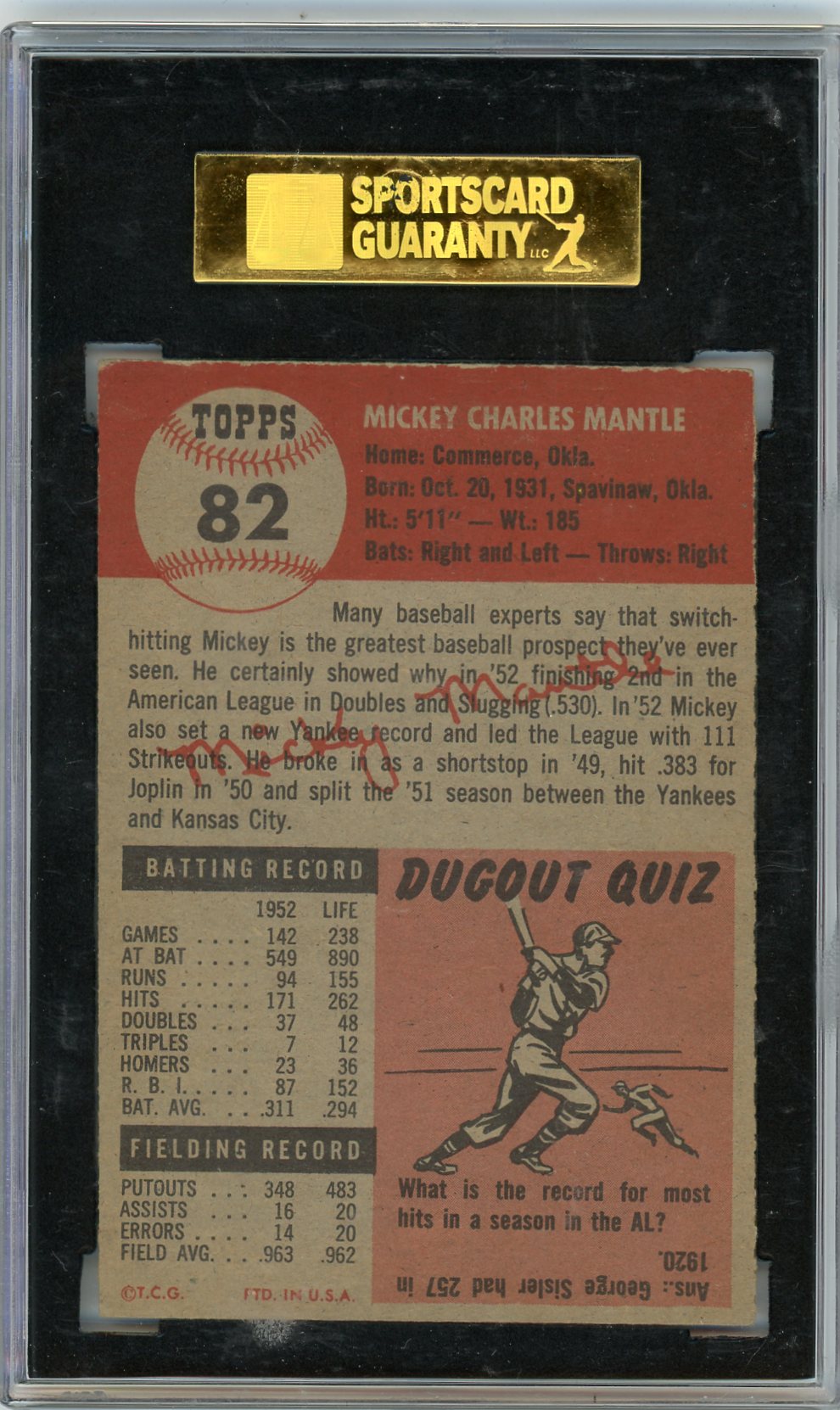 1953 Topps Mickey Mantle #82 SGC 5
