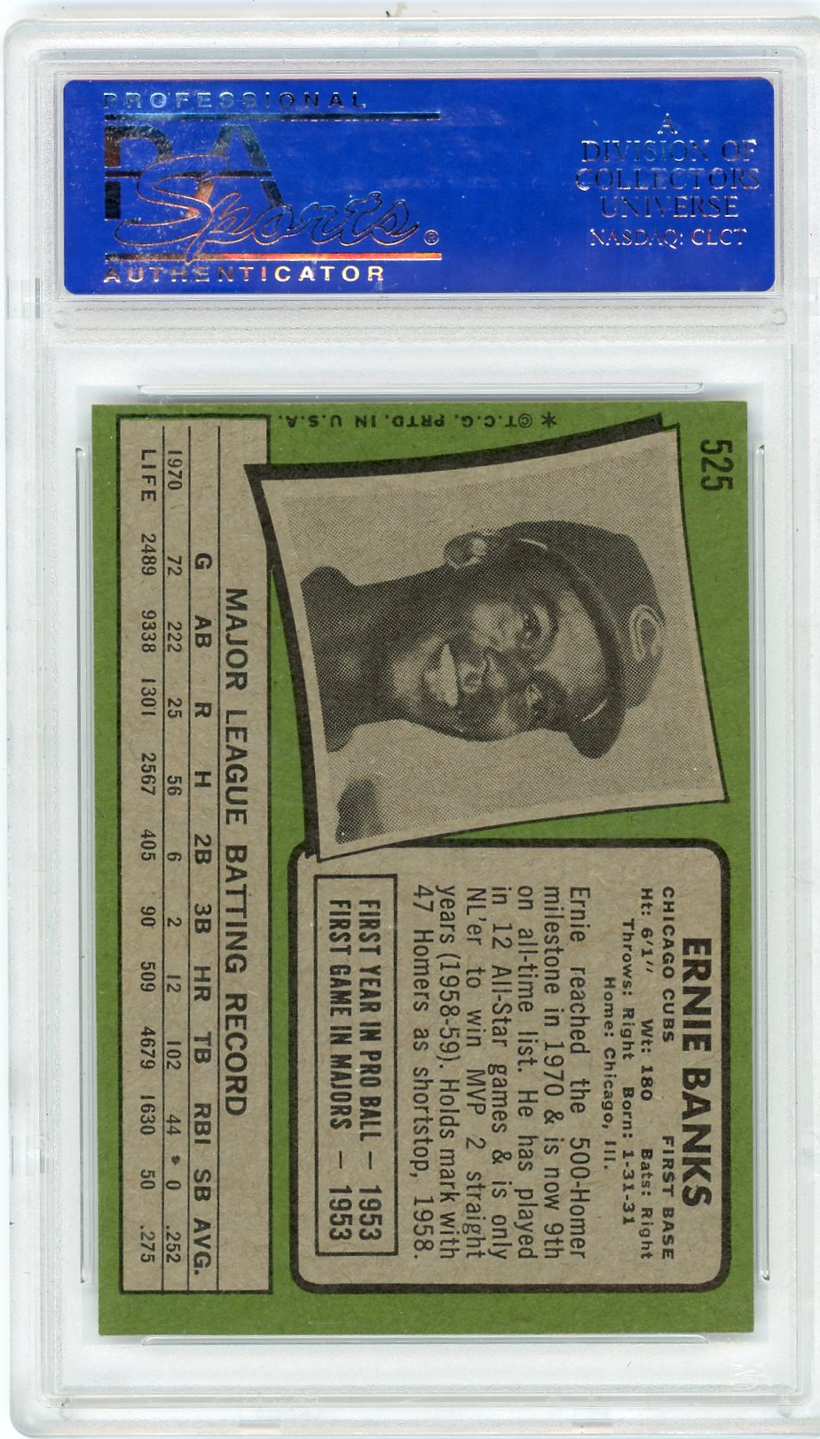 1971 Topps Ernie Banks #525 PSA 8