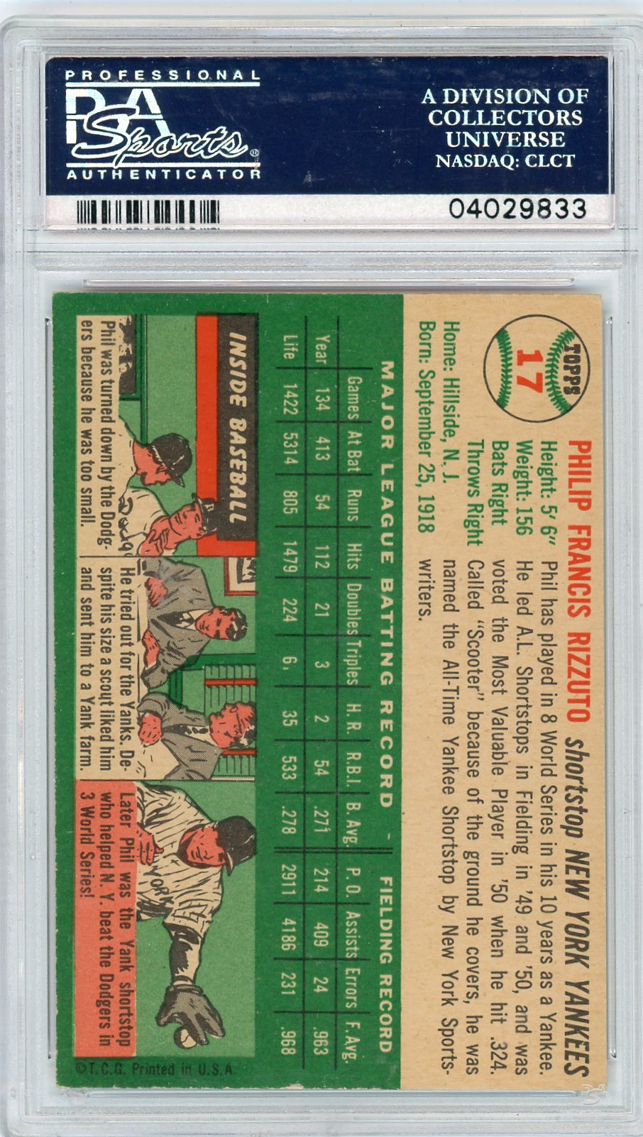 1954 Topps Phil Rizzuto #17 PSA 8
