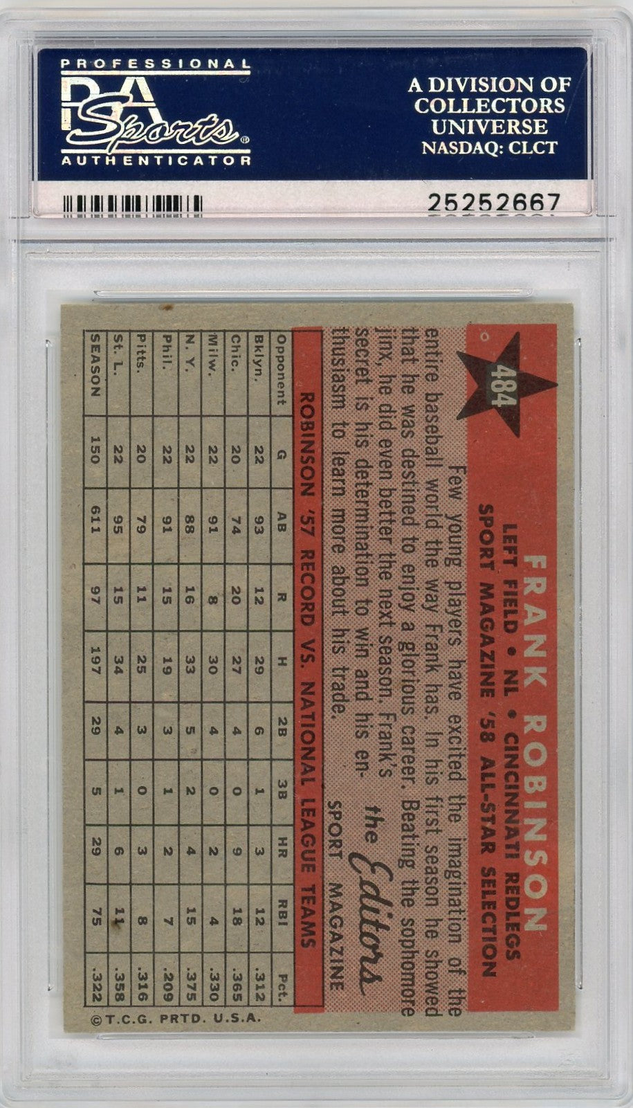 1958 Topps Frank Robinson #484 All Star PSA 8