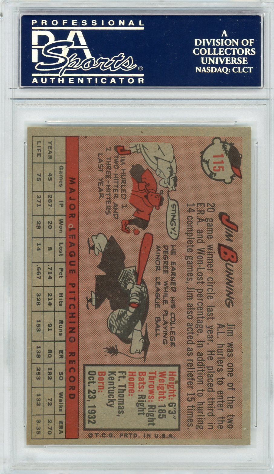 1958 Topps Jim Bunning #115 PSA 8