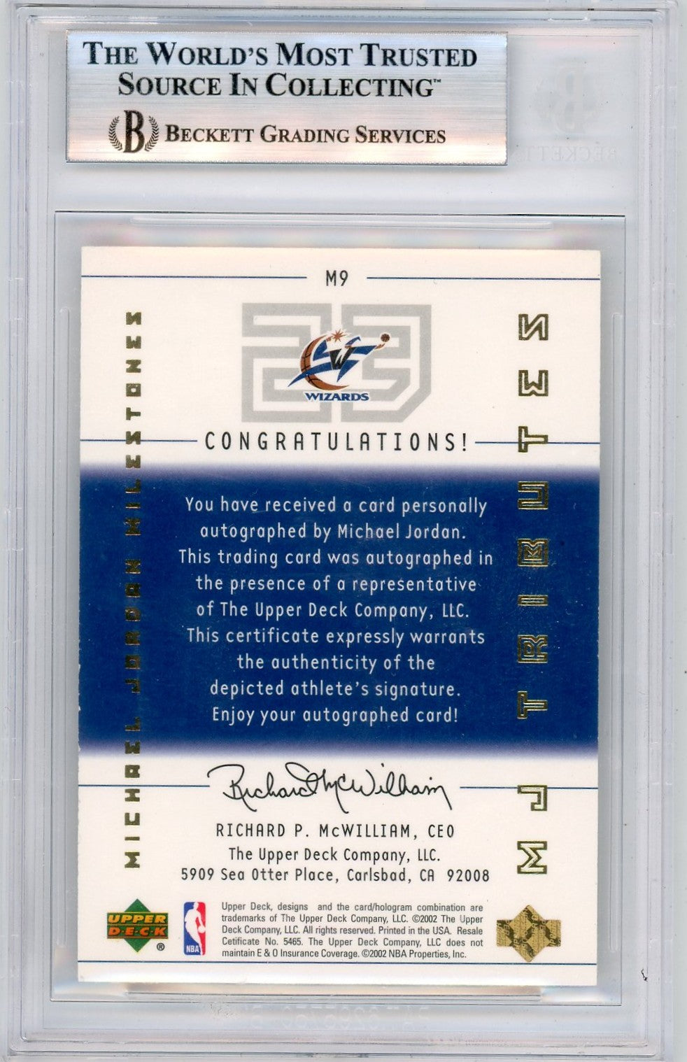 2001 Upper Deck MJ Tributes MJ Milestones Michael Jordan #M9 BGS 8 Auto 9