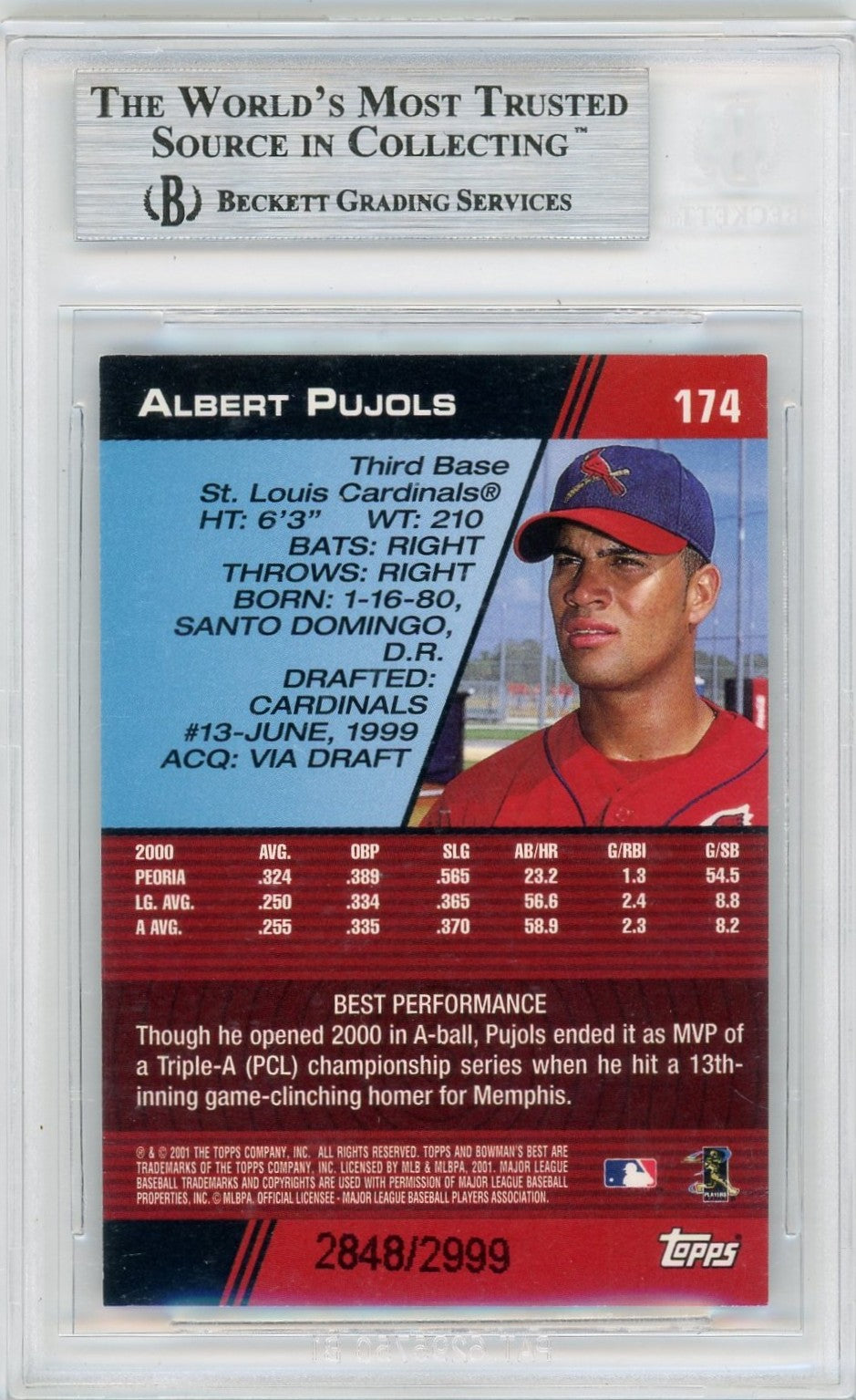 2001 Bowman's Best Albert Pujols #174 BGS 9