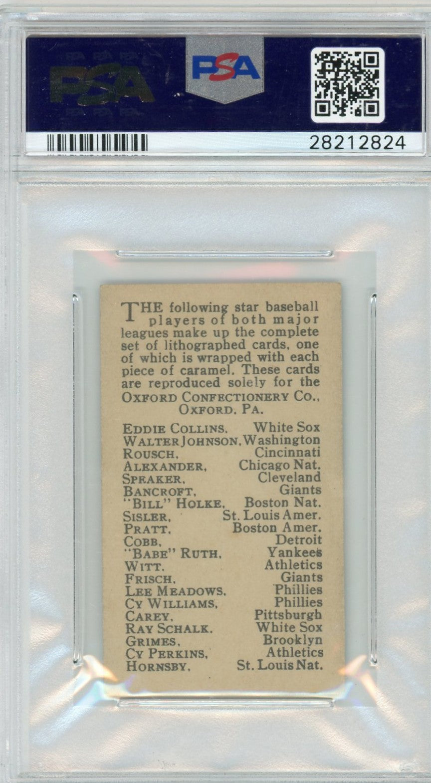 1921 E253 Oxford Confectionery Tris Speaker PSA 4