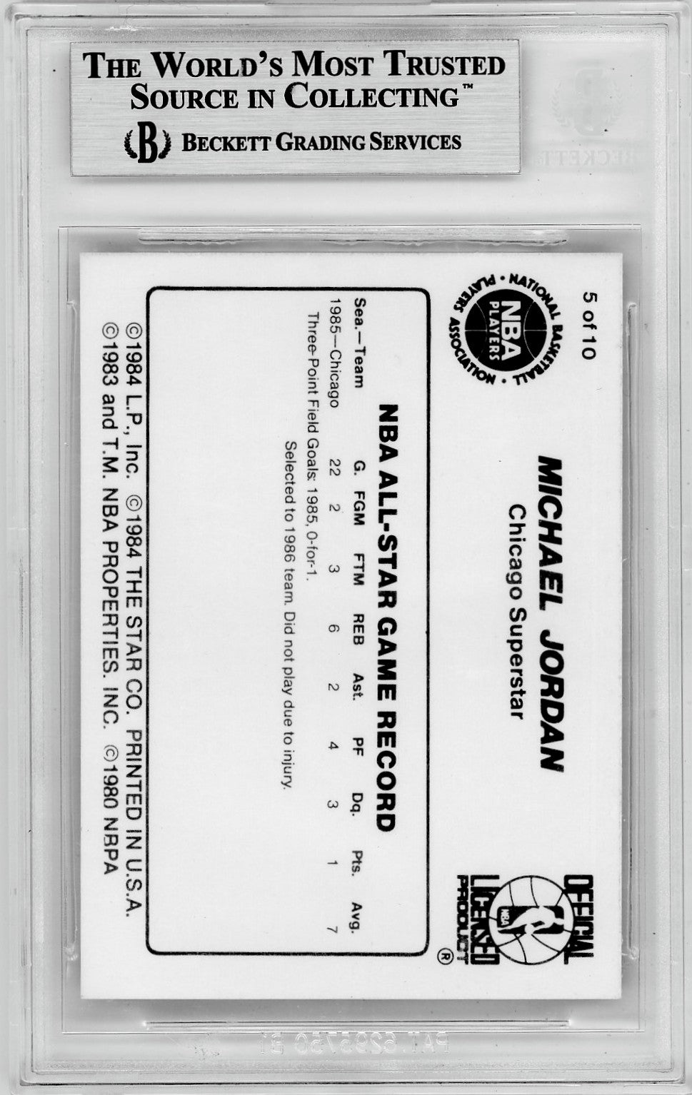 1986 Star Michael Jordan 1985 All-Star Michael Jordan #5 BGS 9 /1985