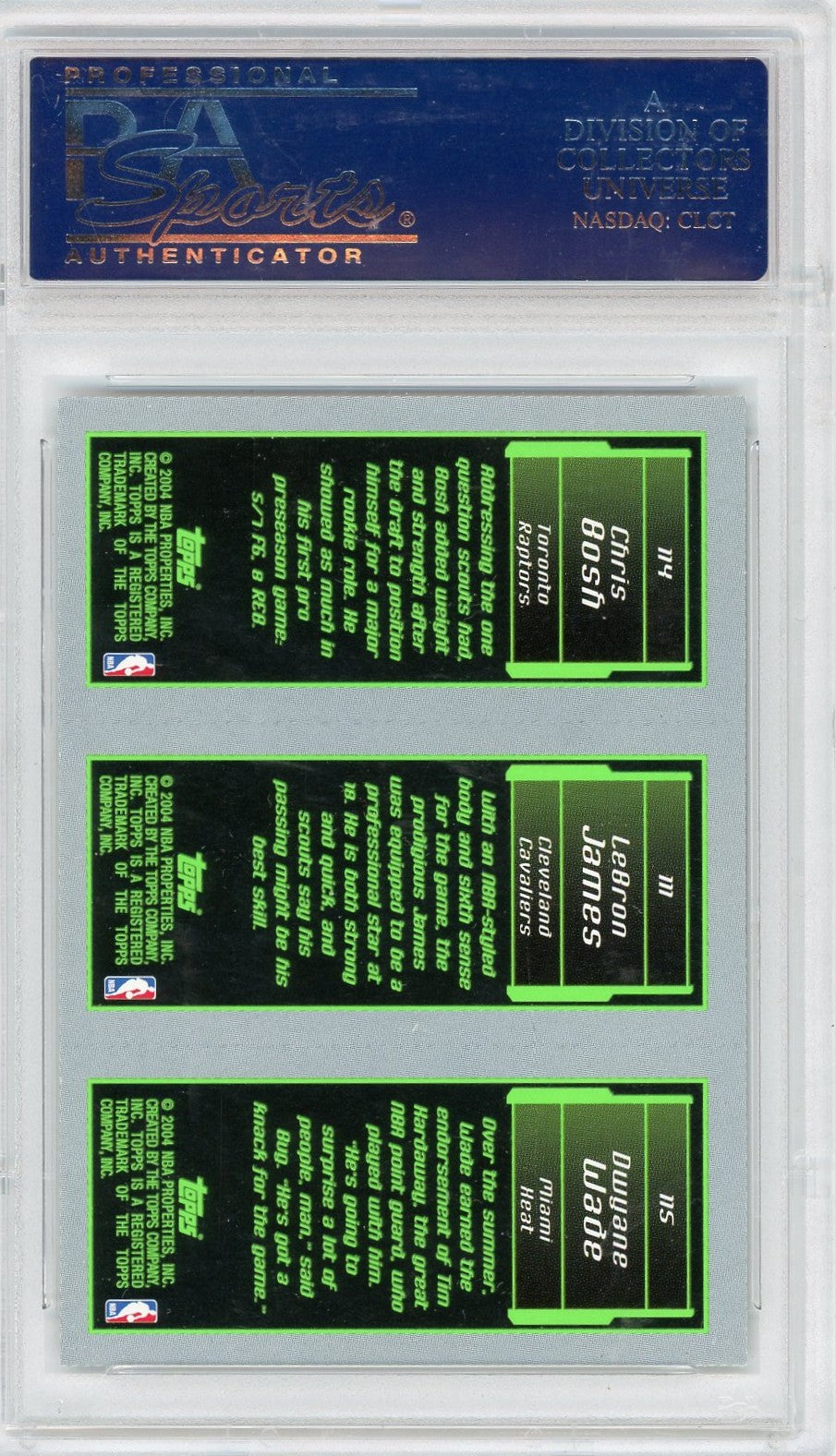 2003 Topps Rookie Matrix C. Bosh L. James D. Wade PSA 10