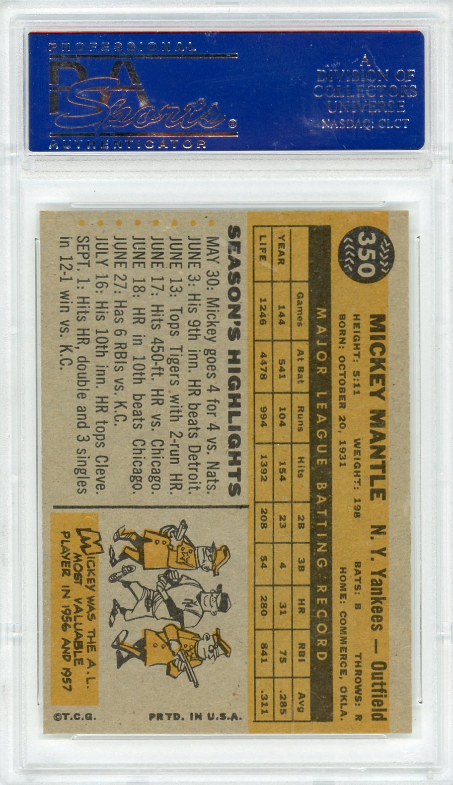 1960 Topps Mickey Mantle #350 PSA 8 Oc
