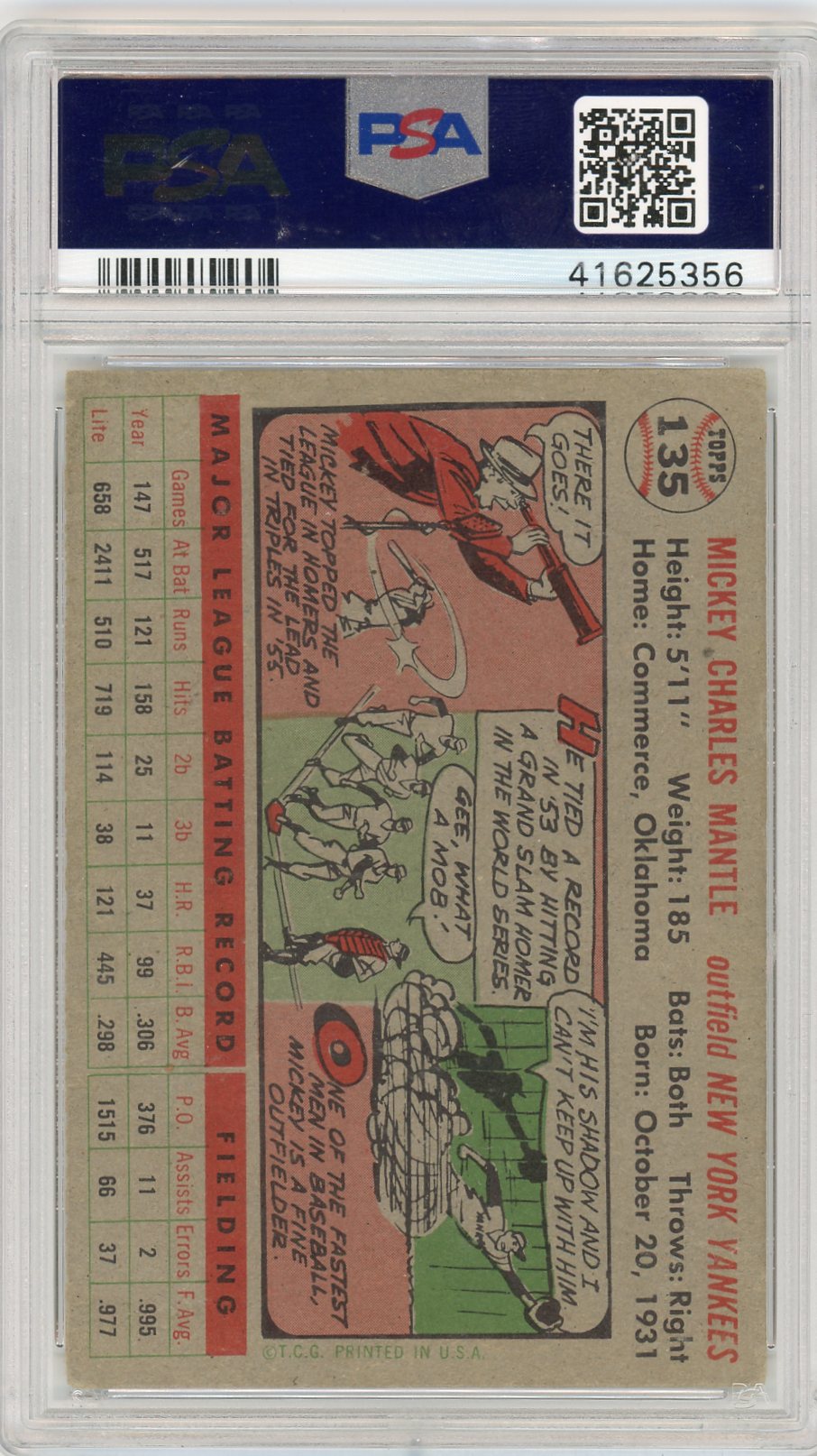 1956 Topps Mickey Mantle #135 Gray Back PSA 3.5
