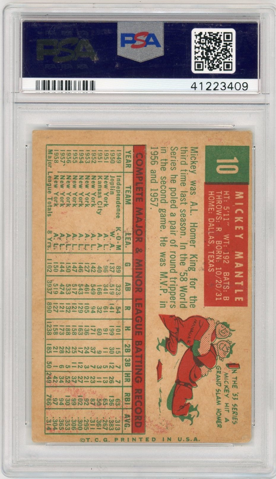 1959 Topps Mickey Mantle #10 PSA 3