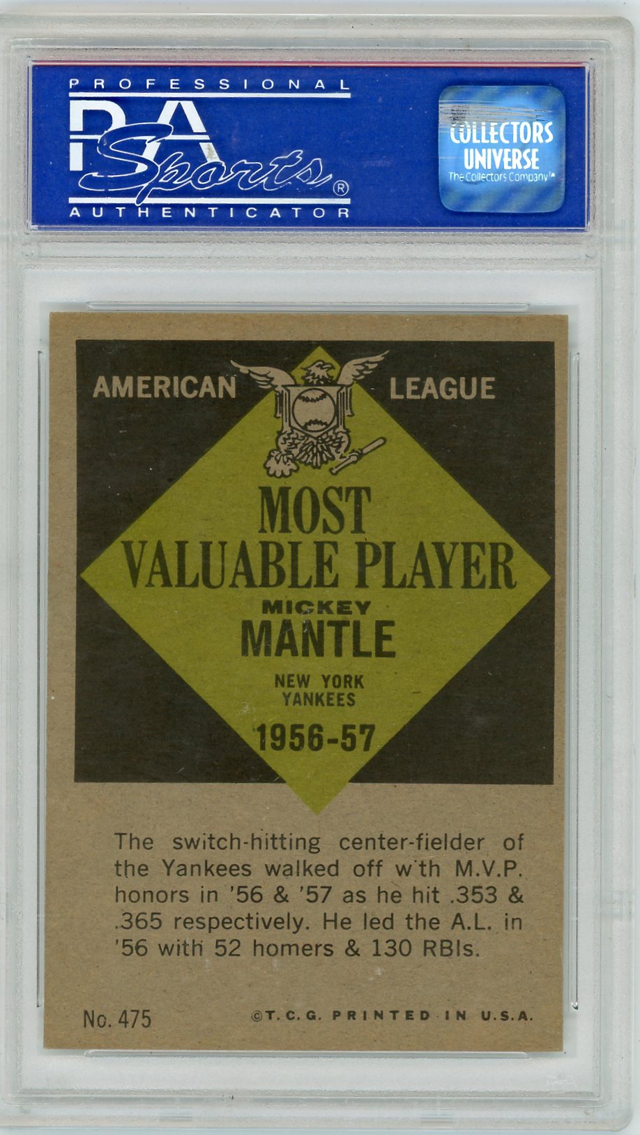 1961 Topps Mickey Mantle #475 MVP PSA 6