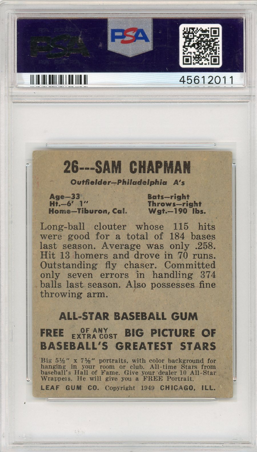 1948 Leaf Sam Chapman #26 PSA 4