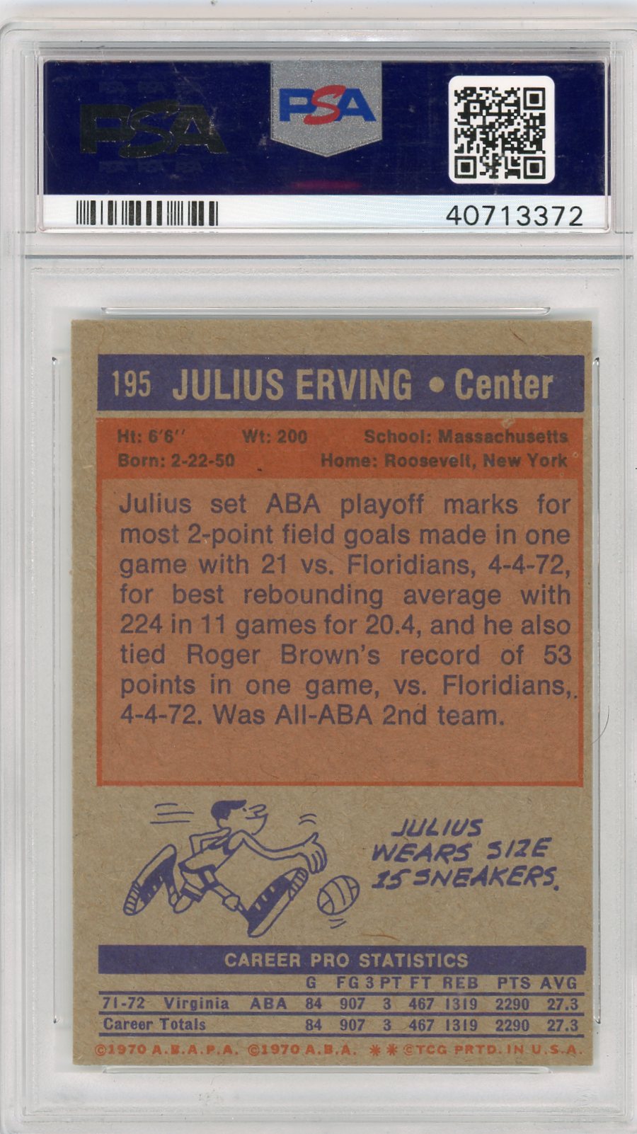 1972 Topps Julius Erving #195 PSA 8