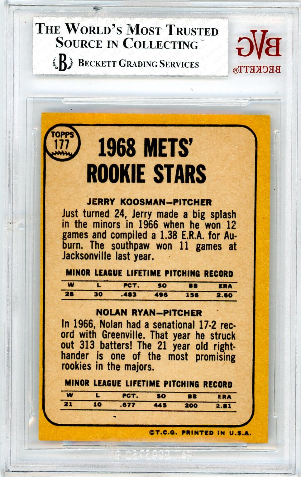 1968 Topps Jerry Koosman Rookie Stars #177 BVG 7.5 /Jerry Rookie