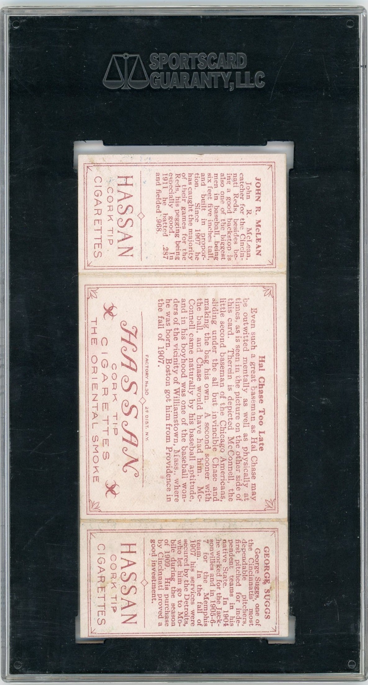 1912 T202 Hassan Cigarettes Hal Chase Too Late #71 Suggs Mclean SGC A