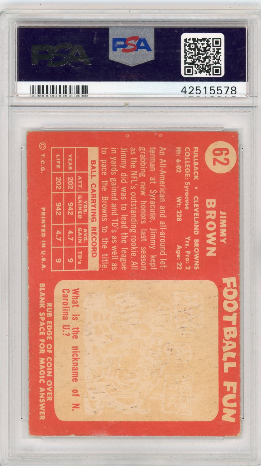 1958 Topps Jim Brown #62 PSA 4